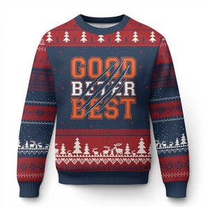 Good Better Best CFB Inspirational Ugly Christmas Sweater Claw Scratch Graphic for Sports Fan TS02 Navy Red Print Your Wear