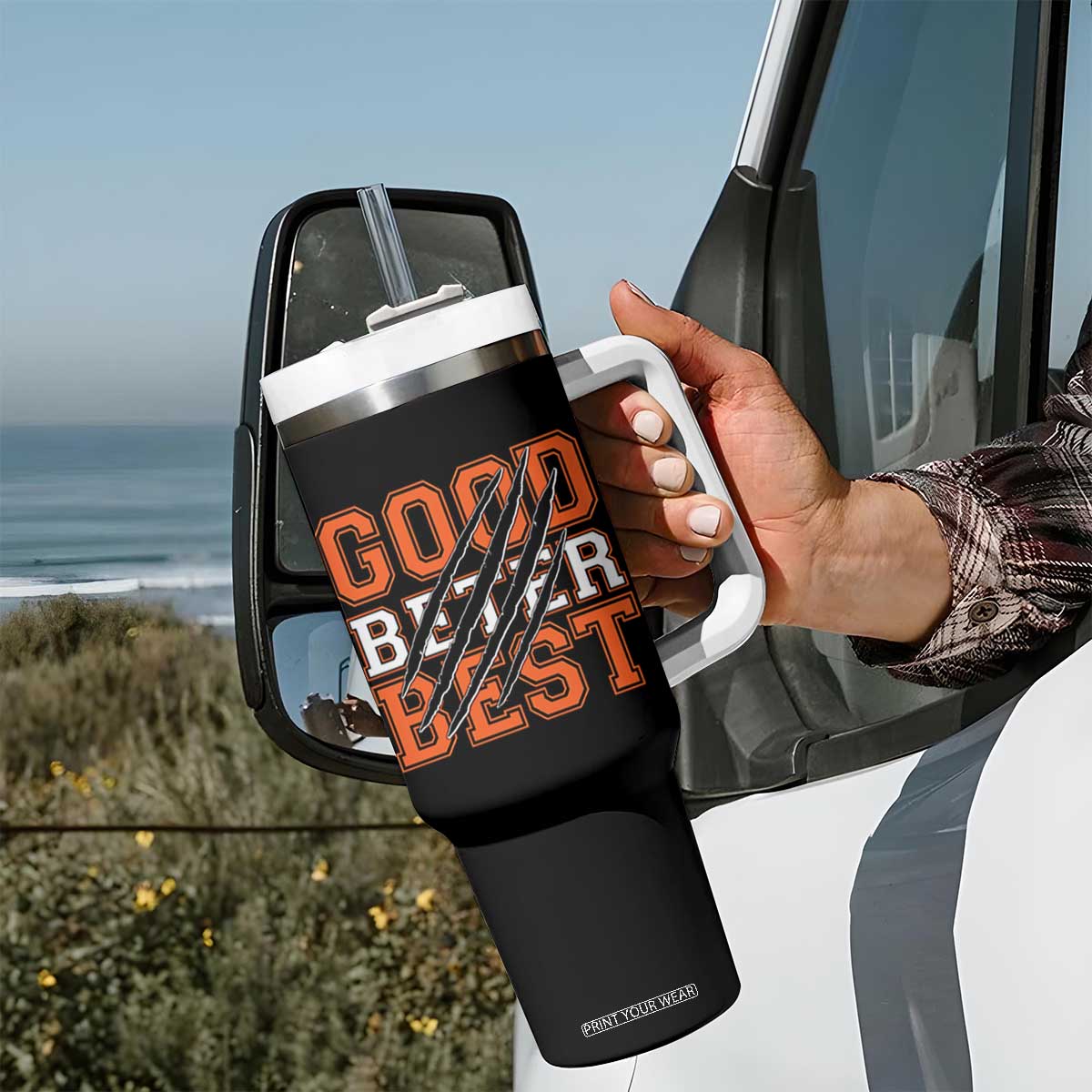 Good Better Best CFB Inspirational Tumbler With Handle Claw Scratch Graphic for Sports Fan TS02 Print Your Wear