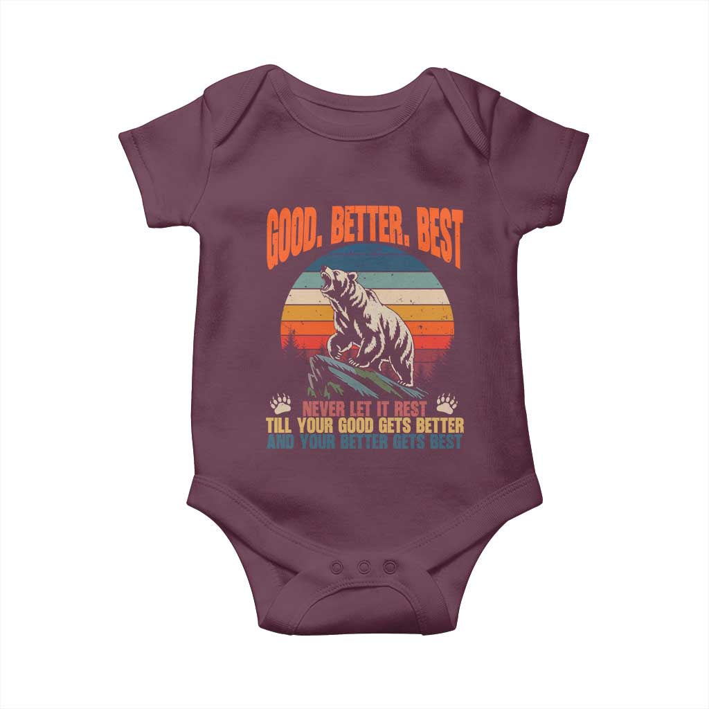 Retro Mountain Bear Outdoor Adventure Baby Onesie Good Better Best Inspiration Motivation TS02 Maroon Print Your Wear