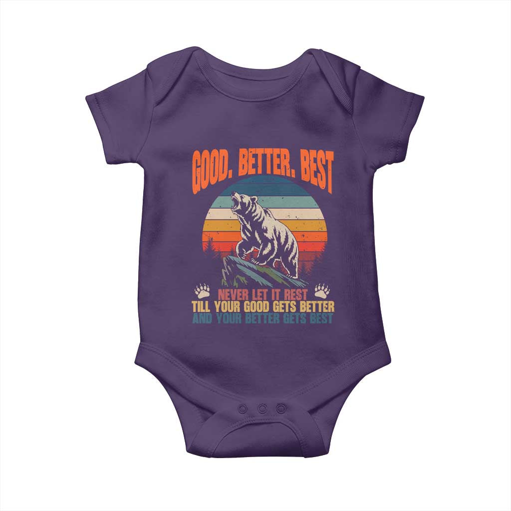 Retro Mountain Bear Outdoor Adventure Baby Onesie Good Better Best Inspiration Motivation TS02 Purple Print Your Wear