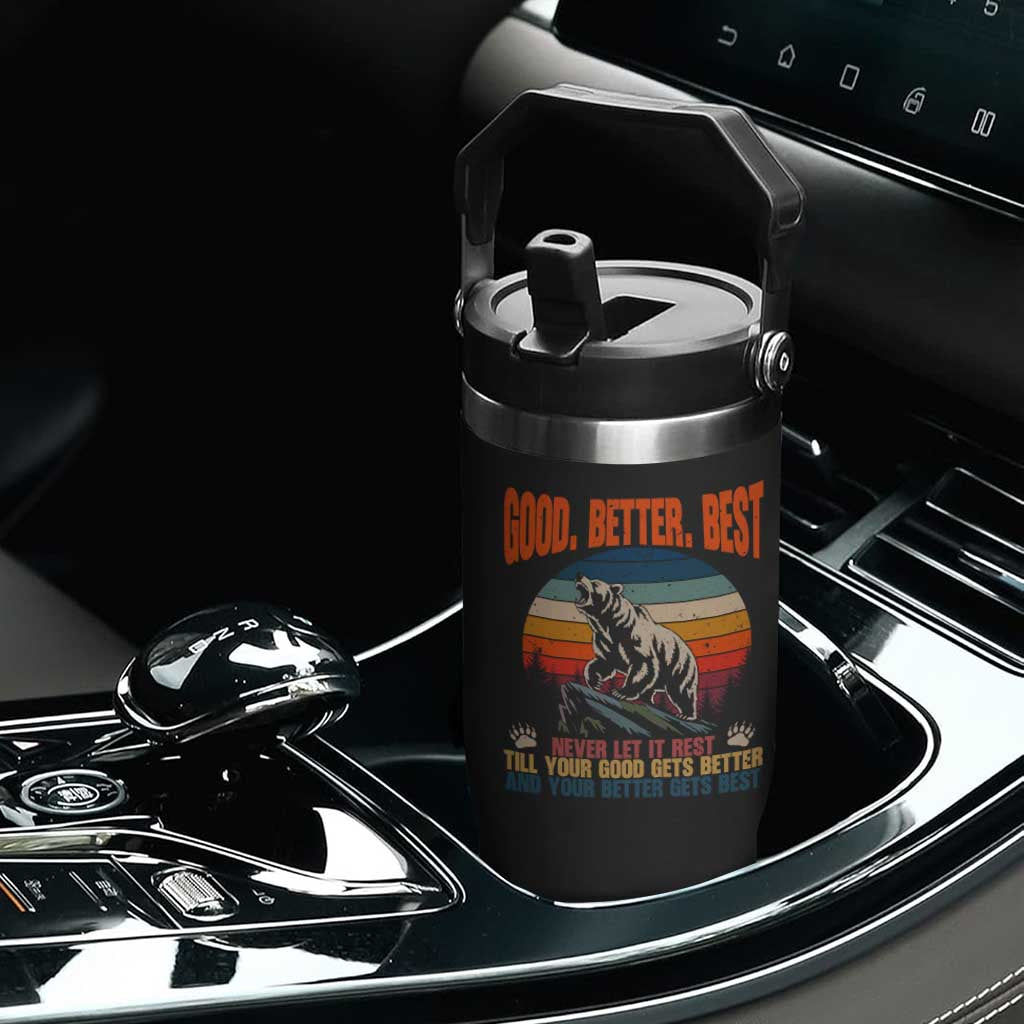 Retro Mountain Bear Outdoor Adventure Flip Straw Tumbler Good Better Best Inspiration Motivation TS02 Print Your Wear