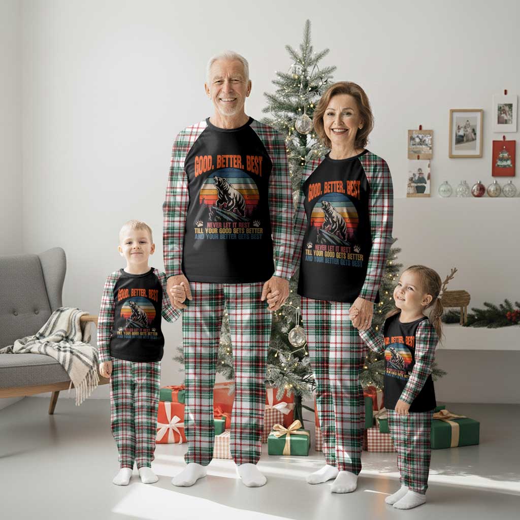 Retro Mountain Bear Outdoor Adventure Plaid Pajama Set Good Better Best Inspiration Motivation TS02 Christmas Plaid Print Your Wear