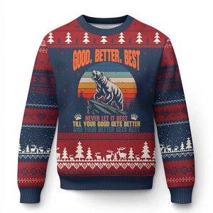 Retro Mountain Bear Outdoor Adventure Ugly Christmas Sweater Good Better Best Inspiration Motivation TS02 Navy Red Print Your Wear