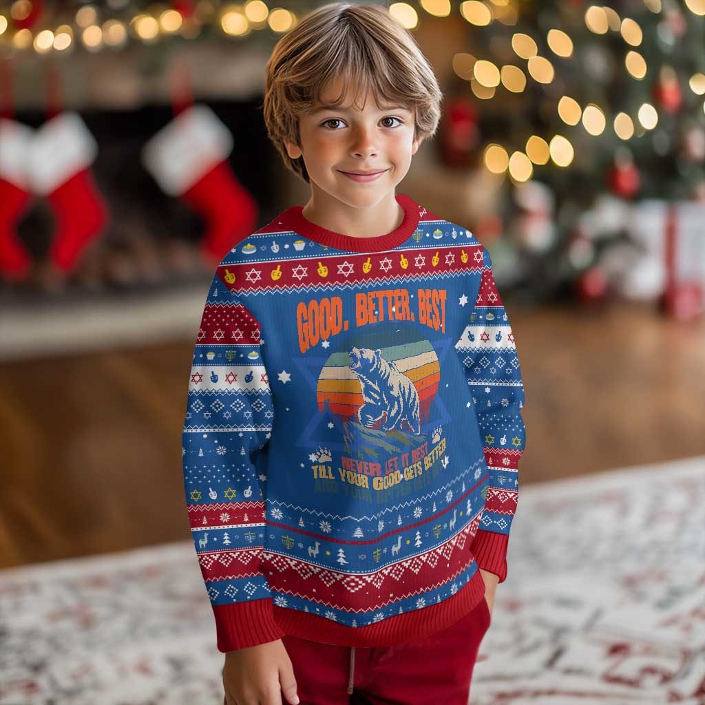 Retro Mountain Bear Outdoor Adventure Hanukkah Ugly Sweater Good Better Best Inspiration Motivation TS02 Blue Red Print Your Wear