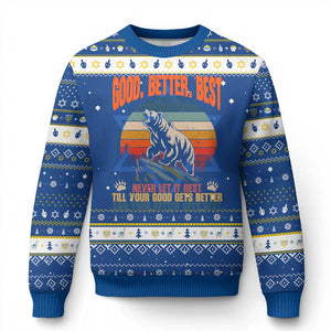 Retro Mountain Bear Outdoor Adventure Hanukkah Ugly Sweater Good Better Best Inspiration Motivation TS02 Blue White Print Your Wear