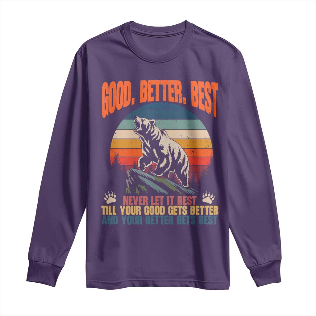 Retro Mountain Bear Outdoor Adventure Long Sleeve Shirt Good Better Best Inspiration Motivation TS02 Purple Print Your Wear