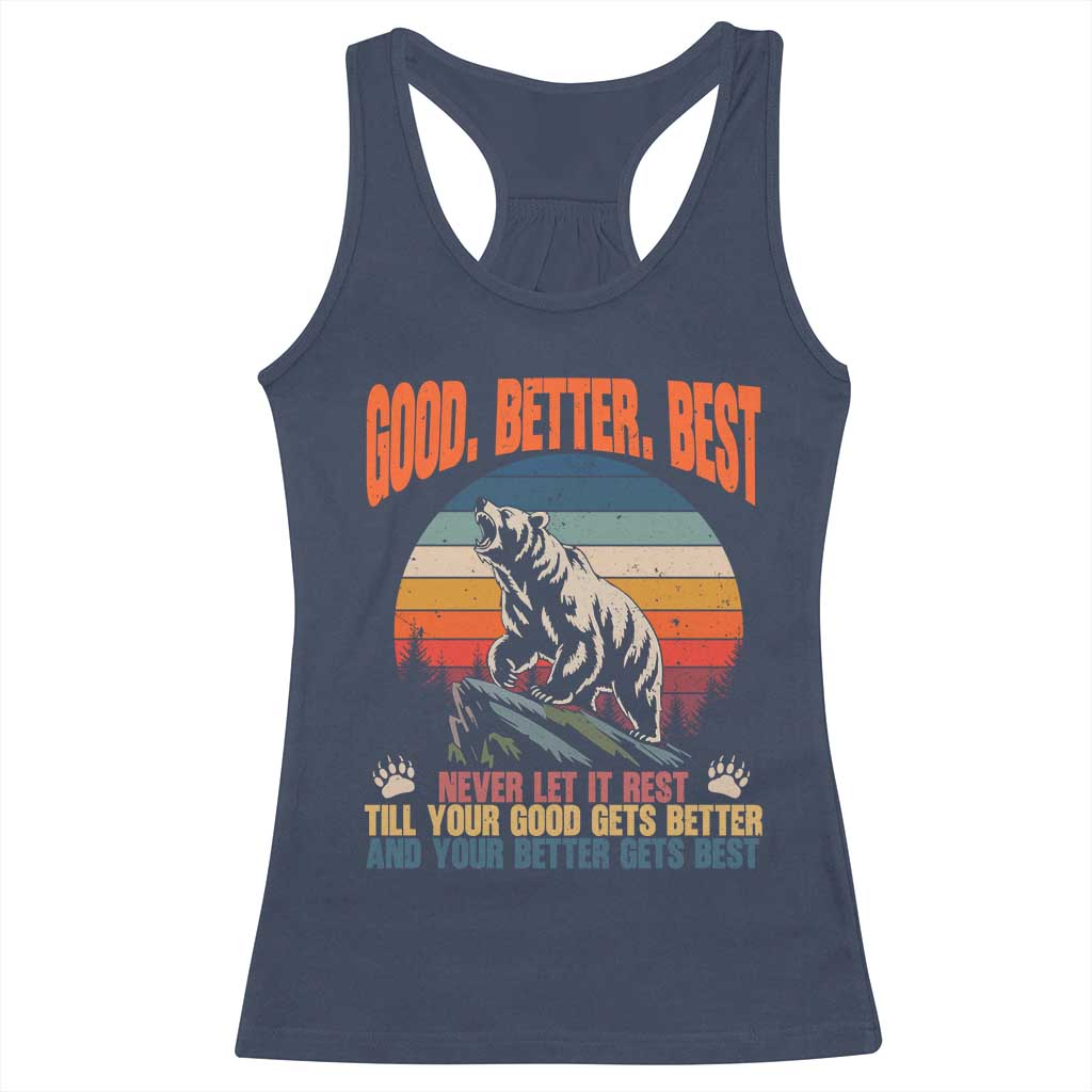 Retro Mountain Bear Outdoor Adventure Racerback Tank Top Good Better Best Inspiration Motivation TS02 Navy Print Your Wear