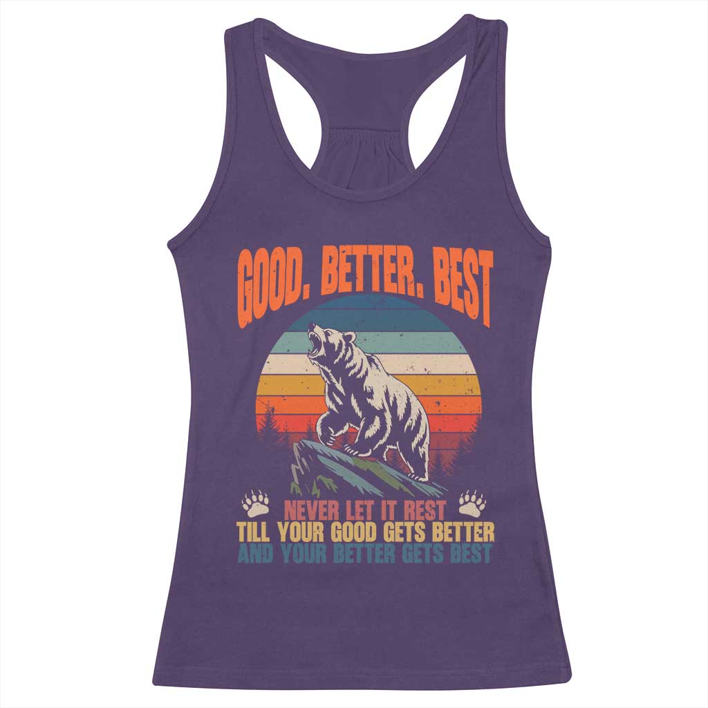 Retro Mountain Bear Outdoor Adventure Racerback Tank Top Good Better Best Inspiration Motivation TS02 Purple Print Your Wear