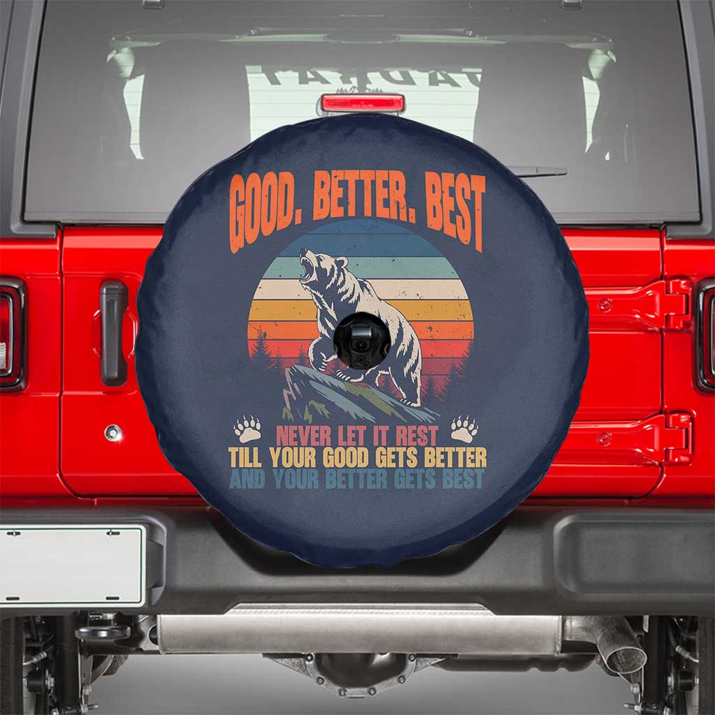 Retro Mountain Bear Outdoor Adventure Spare Tire Cover Good Better Best Inspiration Motivation TS02 Navy Print Your Wear