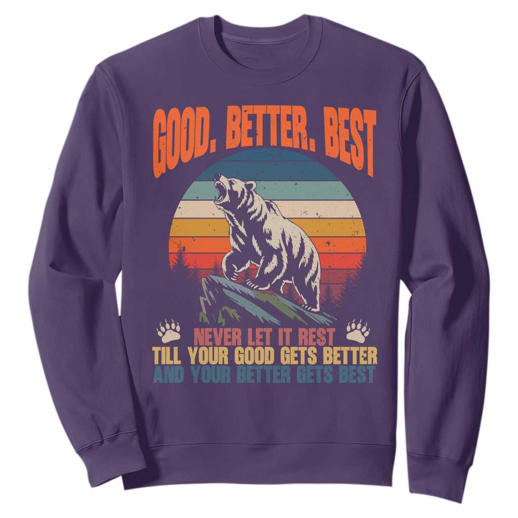 Retro Mountain Bear Outdoor Adventure Sweatshirt Good Better Best Inspiration Motivation TS02 Purple Print Your Wear