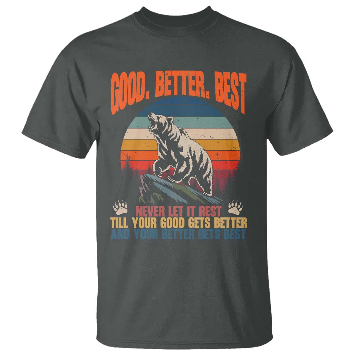 Retro Mountain Bear Outdoor Adventure T Shirt Good Better Best Inspiration Motivation TS02 Dark Heather Print Your Wear
