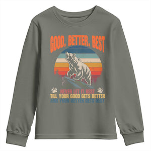 Retro Mountain Bear Outdoor Adventure Youth Sweatshirt Good Better Best Inspiration Motivation TS02 Military Green Print Your Wear