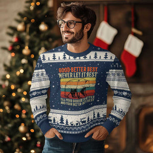 Good Better Best Motivational Ugly Christmas Sweater Retro Never Let It Rest TS02 Navy Beige Print Your Wear