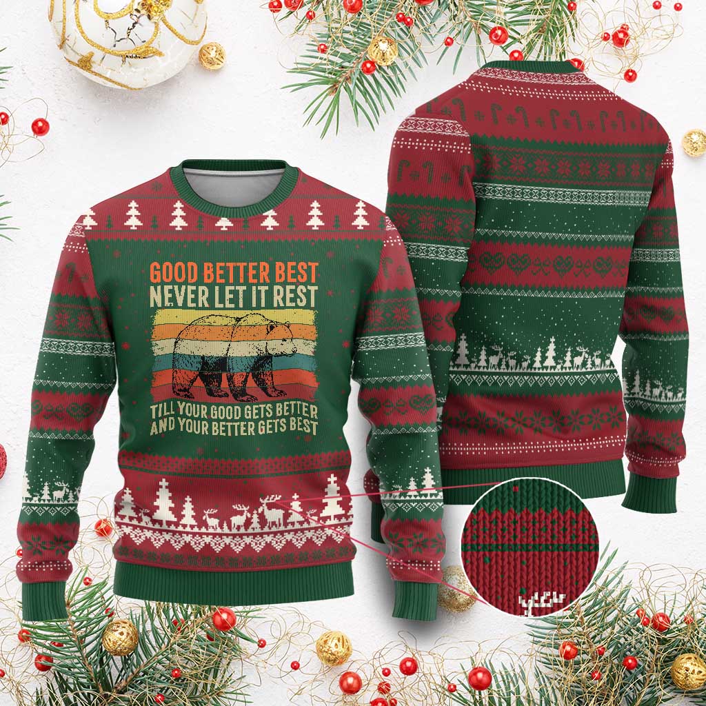 Good Better Best Motivational Ugly Christmas Sweater Retro Never Let It Rest TS02 Red Green Print Your Wear