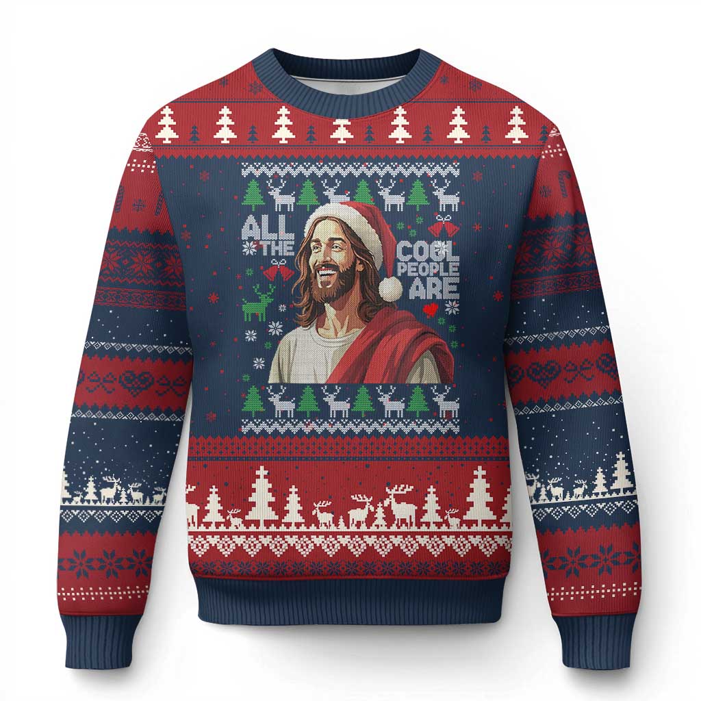 Funny Jesus Birthday Ugly Christmas Sweater All the Cool People Are Born in December TS02 Navy Red Print Your Wear