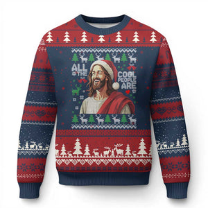 Funny Jesus Birthday Ugly Christmas Sweater All the Cool People Are Born in December TS02 Navy Red Print Your Wear