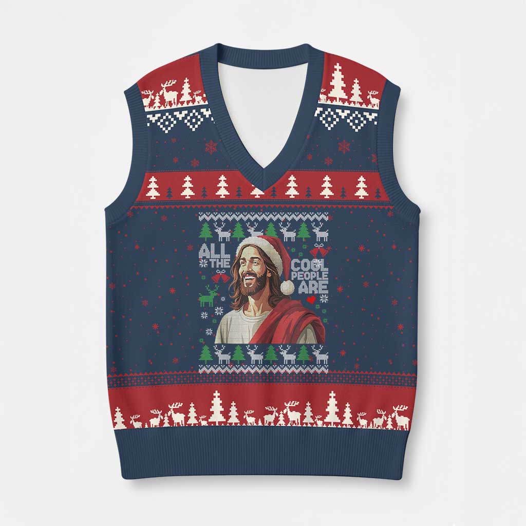 Funny Jesus Birthday V-Neck Knit Sweater Vest All the Cool People Are Born in December TS02 Navy Red Print Your Wear