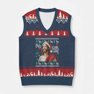 Funny Jesus Birthday V-Neck Knit Sweater Vest All the Cool People Are Born in December TS02 Navy Red Print Your Wear