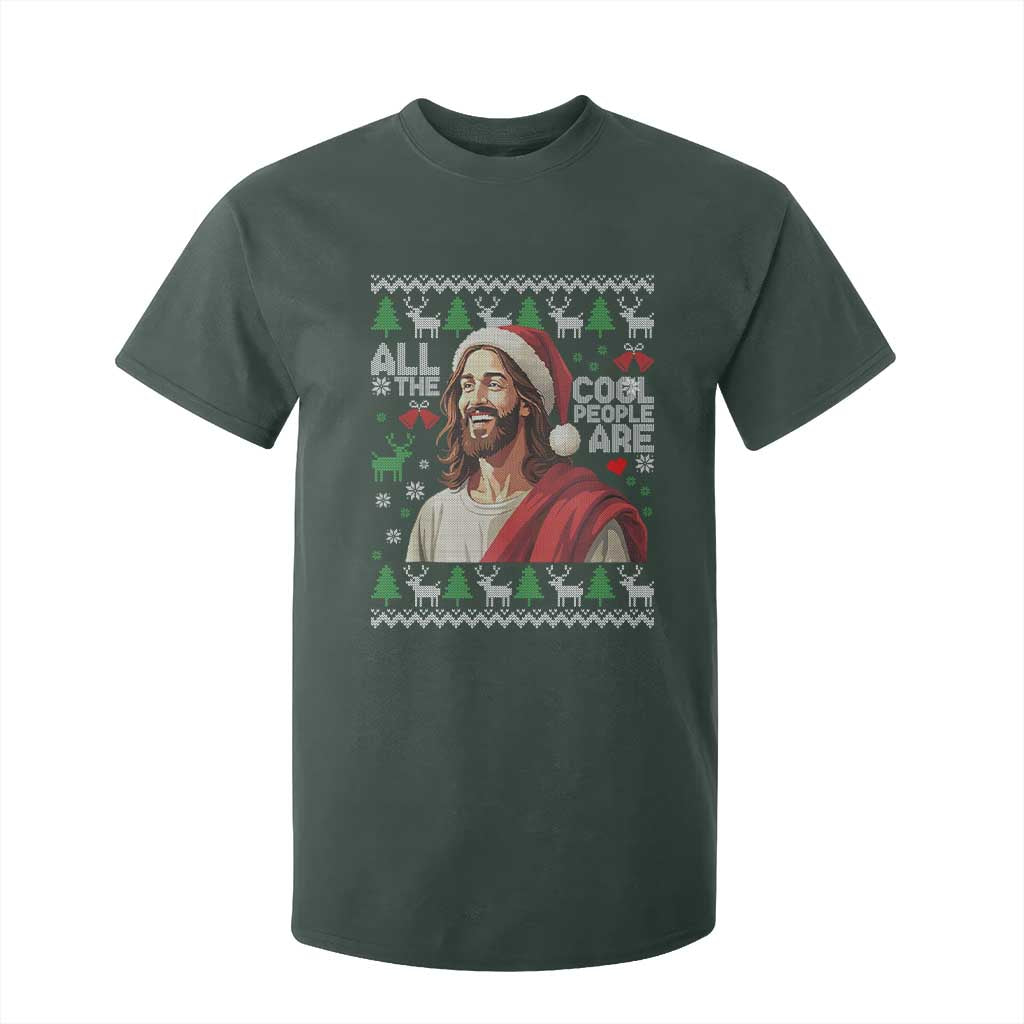 Funny Jesus Birthday T Shirt For Kid All the Cool People Are Born in December TS02 Dark Forest Green Print Your Wear