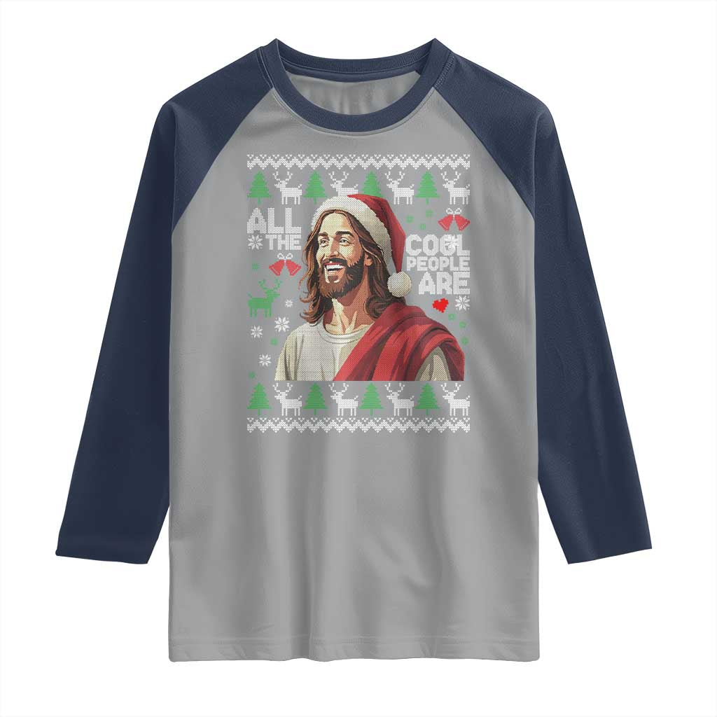 Funny Jesus Birthday Raglan Shirt All the Cool People Are Born in December TS02 Sport Gray Navy Print Your Wear