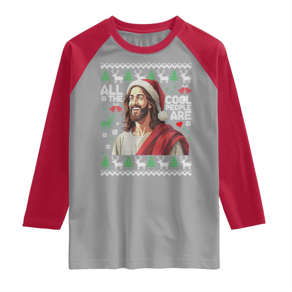 Funny Jesus Birthday Raglan Shirt All the Cool People Are Born in December TS02 Sport Gray Red Print Your Wear