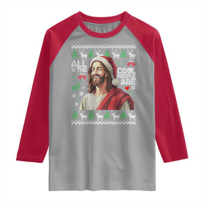 Funny Jesus Birthday Raglan Shirt All the Cool People Are Born in December TS02 Sport Gray Red Print Your Wear