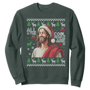 Funny Jesus Birthday Sweatshirt All the Cool People Are Born in December TS02 Dark Forest Green Print Your Wear