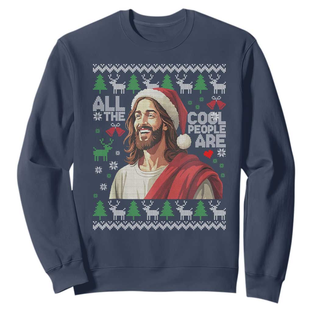 Funny Jesus Birthday Sweatshirt All the Cool People Are Born in December TS02 Navy Print Your Wear