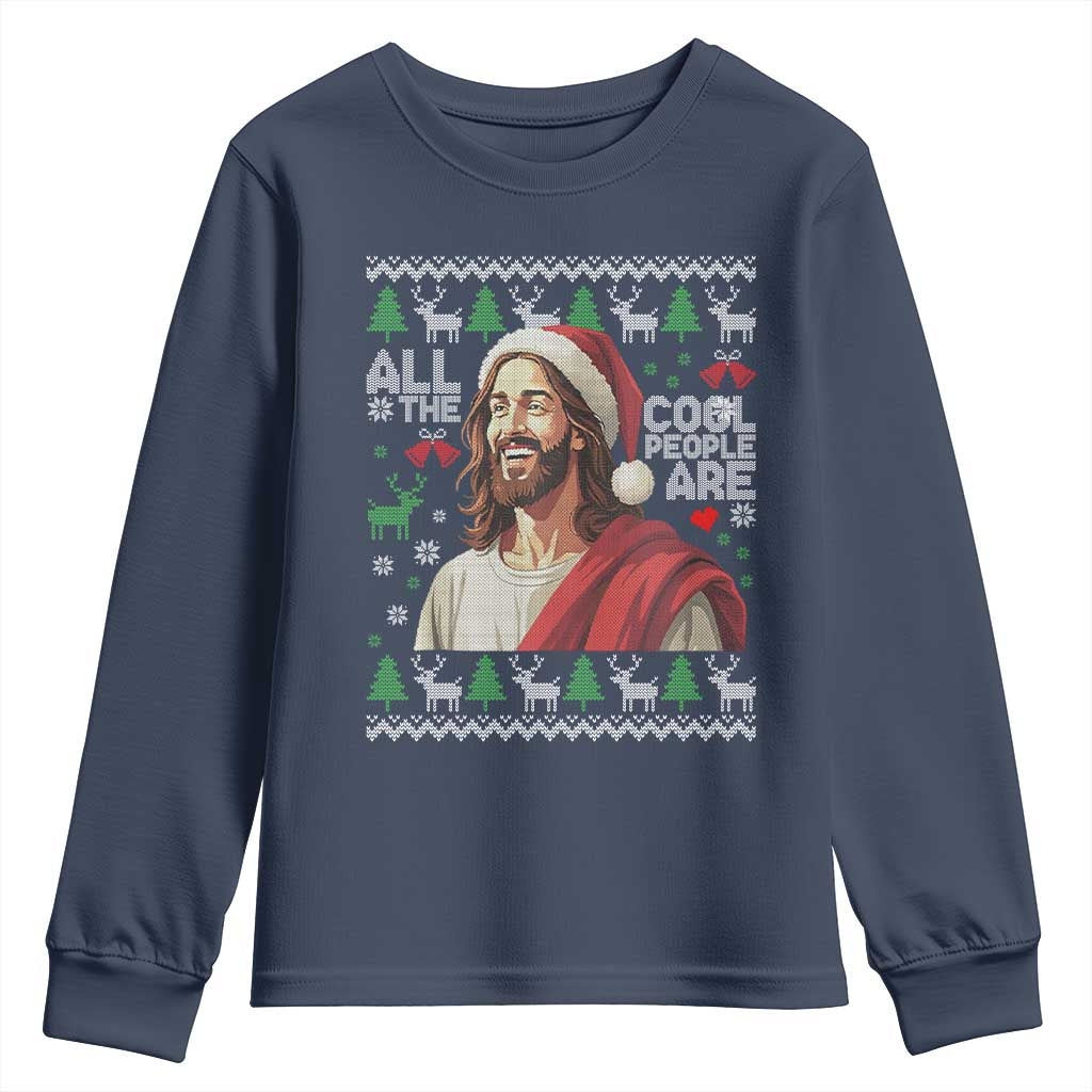 Funny Jesus Birthday Youth Sweatshirt All the Cool People Are Born in December TS02 Navy Print Your Wear