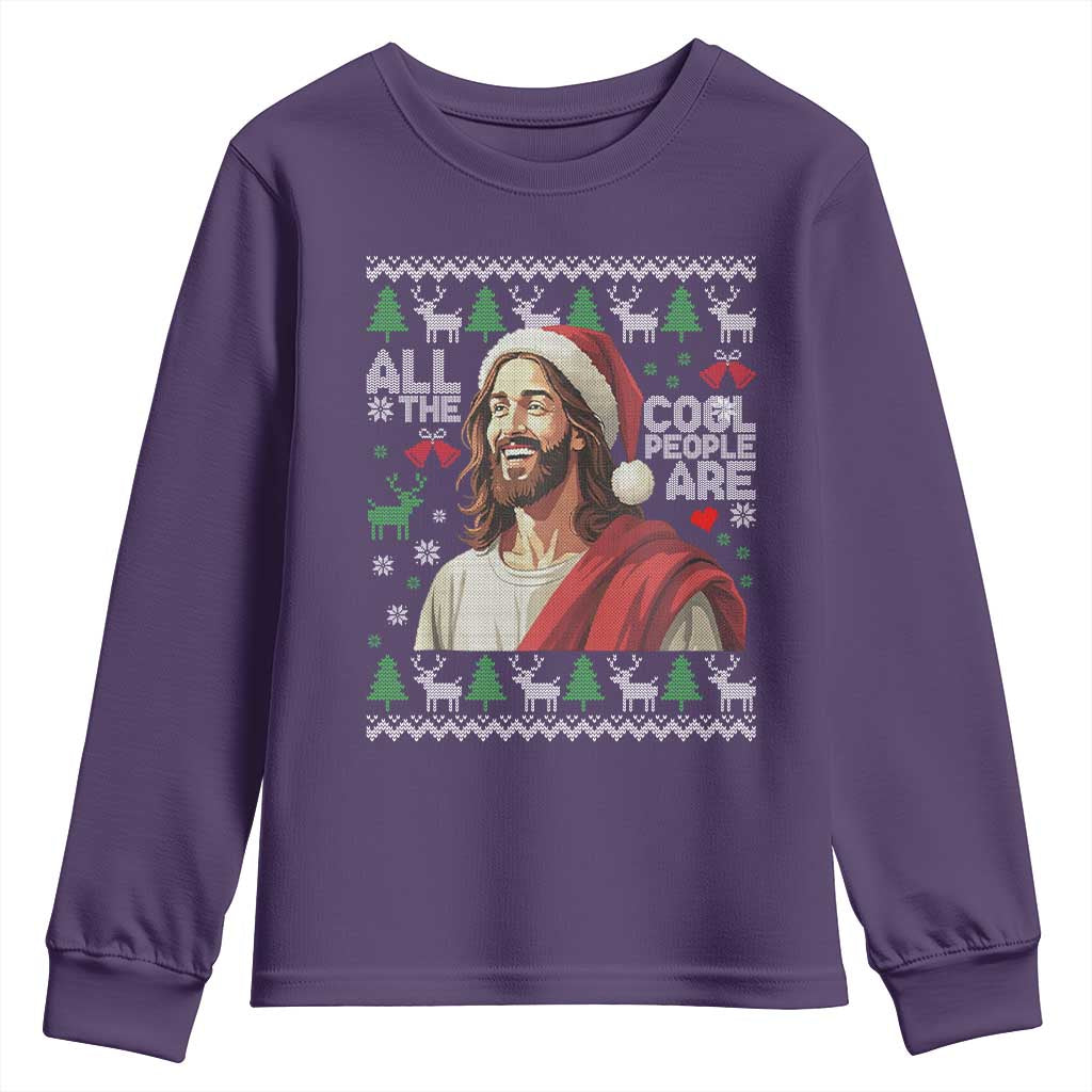 Funny Jesus Birthday Youth Sweatshirt All the Cool People Are Born in December TS02 Purple Print Your Wear