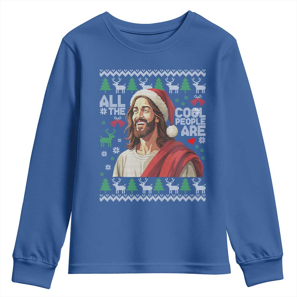 Funny Jesus Birthday Youth Sweatshirt All the Cool People Are Born in December TS02 Royal Blue Print Your Wear