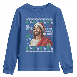 Funny Jesus Birthday Youth Sweatshirt All the Cool People Are Born in December TS02 Royal Blue Print Your Wear