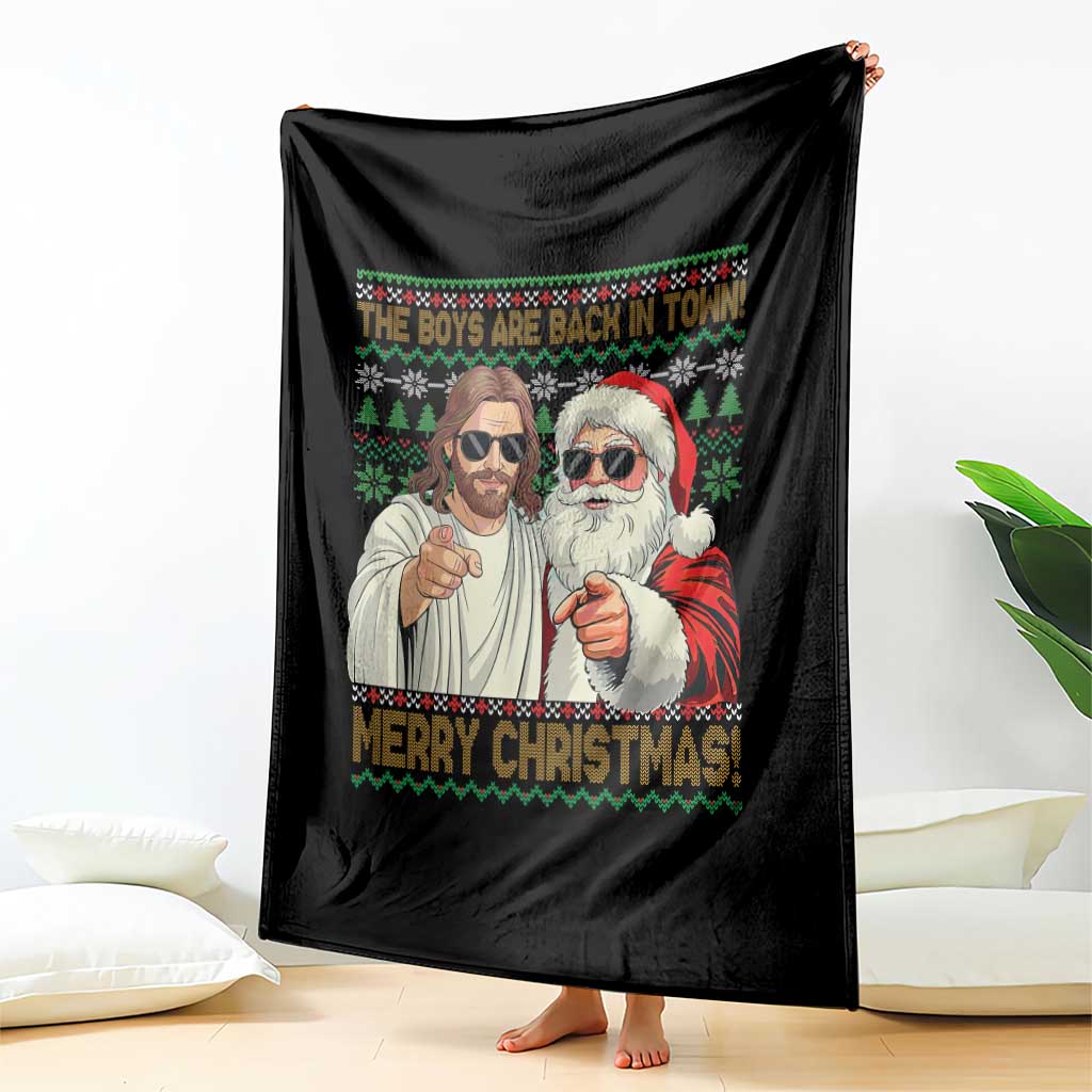 The Boys Are Back in Town Funny Christmas Throw Blanket Cool Santa and Jesus Holiday Humor TS02 Print Your Wear