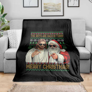 The Boys Are Back in Town Funny Christmas Throw Blanket Cool Santa and Jesus Holiday Humor TS02 Print Your Wear