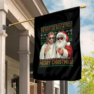 The Boys Are Back in Town Funny Christmas Garden Flag Cool Santa and Jesus Holiday Humor TS02 Print Your Wear