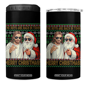 The Boys Are Back in Town Funny Christmas 4 in 1 Can Cooler Tumbler Cool Santa and Jesus Holiday Humor TS02 One Size: 16 oz Black Print Your Wear