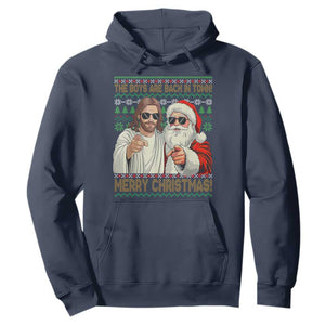 The Boys Are Back in Town Funny Christmas Hoodie Cool Santa and Jesus Holiday Humor TS02 Navy Print Your Wear