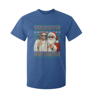 The Boys Are Back in Town Funny Christmas T Shirt For Kid Cool Santa and Jesus Holiday Humor TS02 Royal Blue Print Your Wear