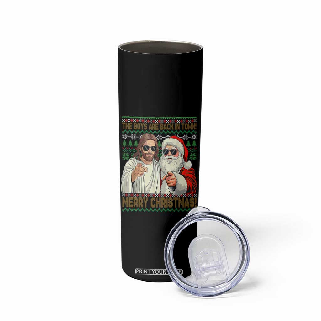 The Boys Are Back in Town Funny Christmas Skinny Tumbler Cool Santa and Jesus Holiday Humor TS02 Print Your Wear