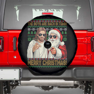 The Boys Are Back in Town Funny Christmas Spare Tire Cover Cool Santa and Jesus Holiday Humor TS02 Black Print Your Wear