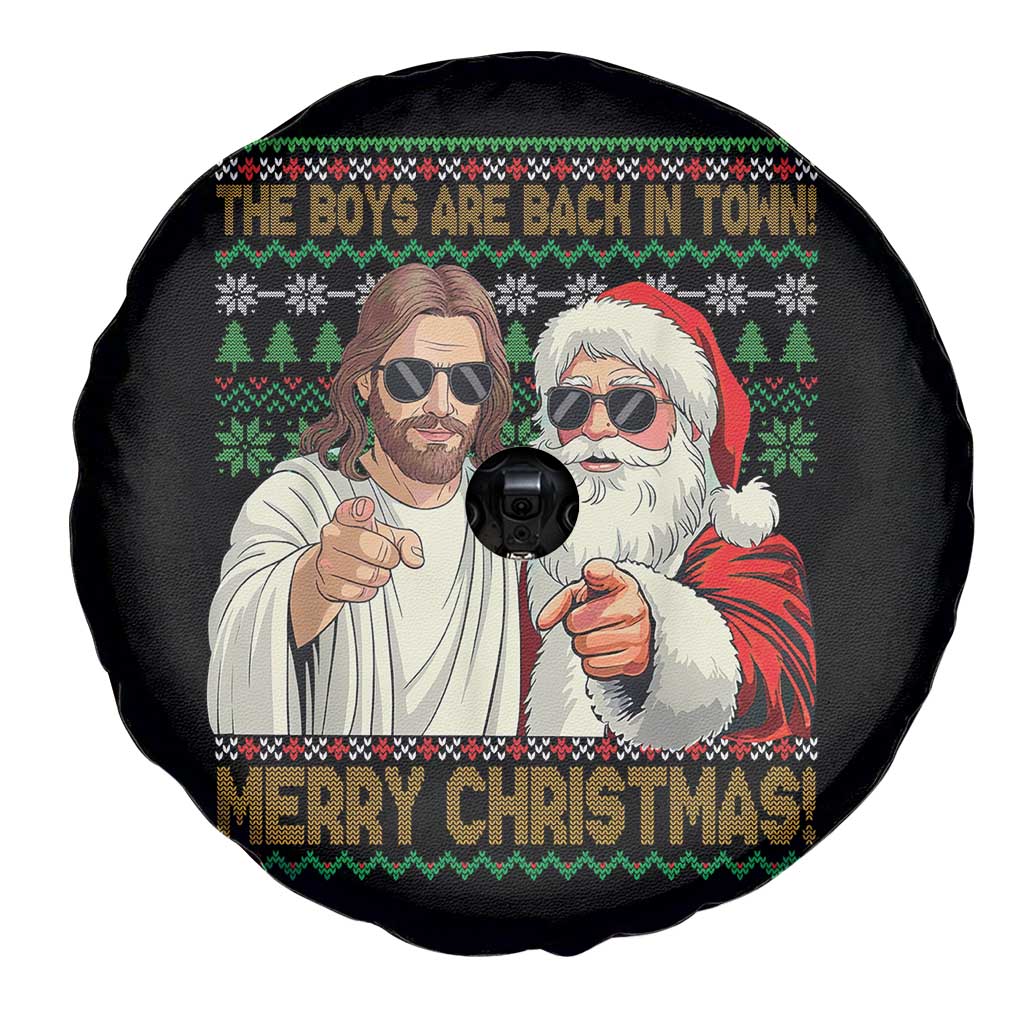 The Boys Are Back in Town Funny Christmas Spare Tire Cover Cool Santa and Jesus Holiday Humor TS02 Print Your Wear