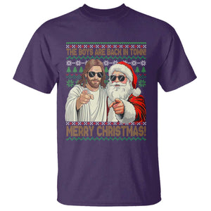 The Boys Are Back in Town Funny Christmas T Shirt Cool Santa and Jesus Holiday Humor TS02 Purple Print Your Wear