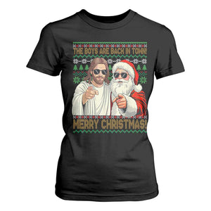 The Boys Are Back in Town Funny Christmas T Shirt For Women Cool Santa and Jesus Holiday Humor TS02 Black Print Your Wear