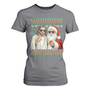 The Boys Are Back in Town Funny Christmas T Shirt For Women Cool Santa and Jesus Holiday Humor TS02 Charcoal Print Your Wear