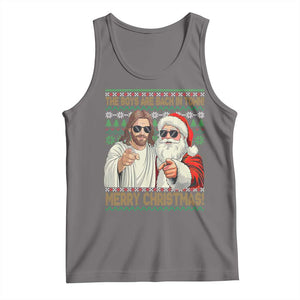 The Boys Are Back in Town Funny Christmas Tank Top Cool Santa and Jesus Holiday Humor TS02 Deep Heather Print Your Wear