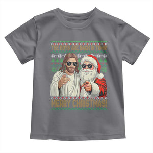 The Boys Are Back in Town Funny Christmas Toddler T Shirt Cool Santa and Jesus Holiday Humor TS02 Charcoal Print Your Wear