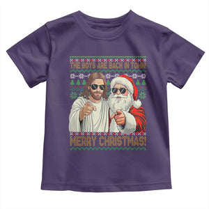 The Boys Are Back in Town Funny Christmas Toddler T Shirt Cool Santa and Jesus Holiday Humor TS02 Purple Print Your Wear