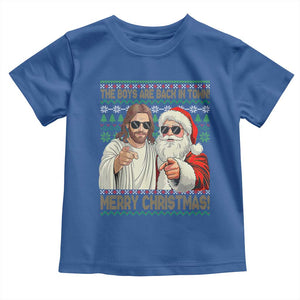 The Boys Are Back in Town Funny Christmas Toddler T Shirt Cool Santa and Jesus Holiday Humor TS02 Royal Blue Print Your Wear
