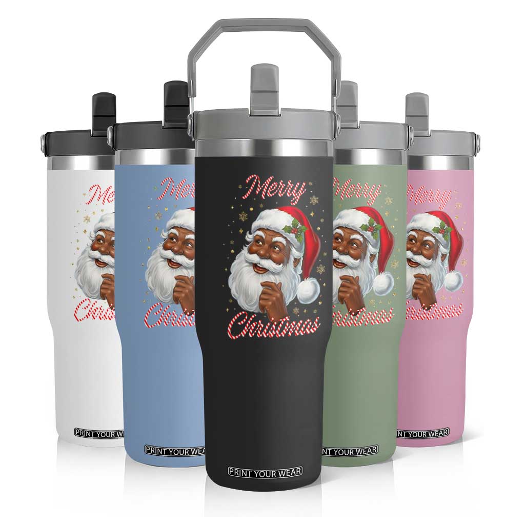 Merry Christmas Black Santa Claus Flip Straw Tumbler Retro Nostalgic Festive Holiday TS02 Print Your Wear