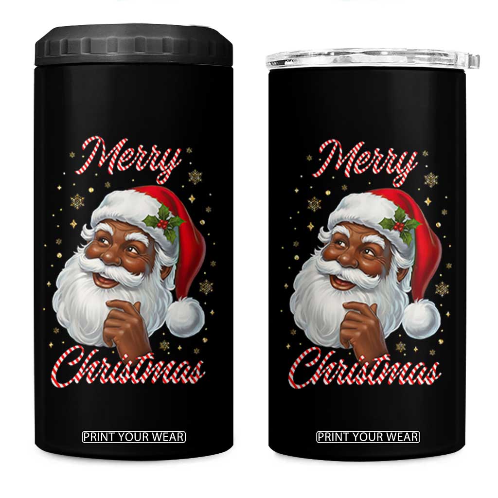 Merry Christmas Black Santa Claus 4 in 1 Can Cooler Tumbler Retro Nostalgic Festive Holiday TS02 One Size: 16 oz Black Print Your Wear